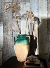 Load image into Gallery viewer, Rustic Mediterranean Oil Olive Jug Pot Jar green painted glaze
