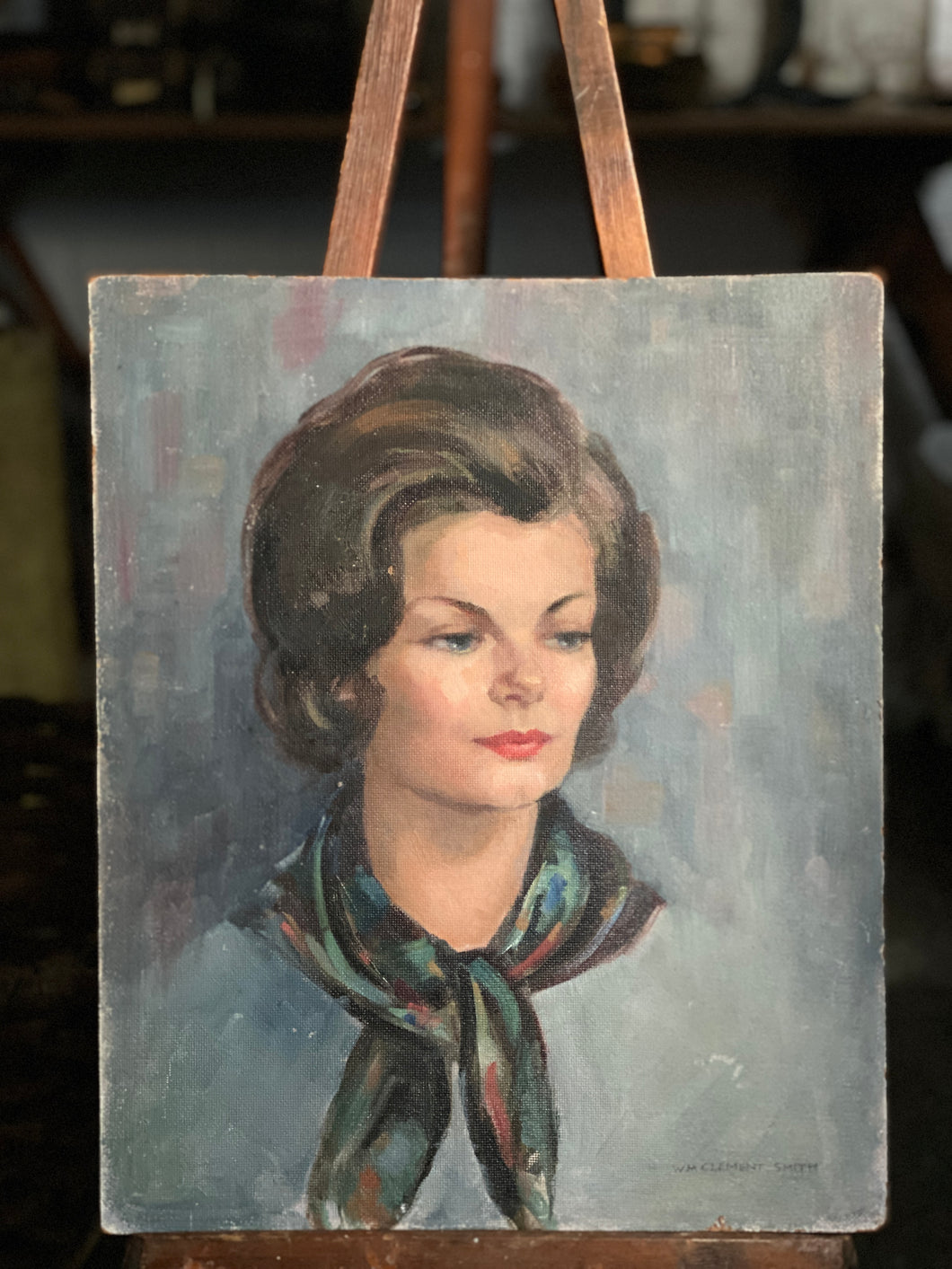 Mid 20th century vintage portrait oil painting lady woman