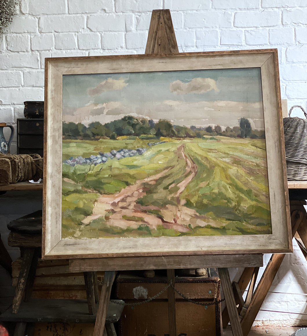 A modernist 20th Century Vintage signed Landscape oil painting on canvas