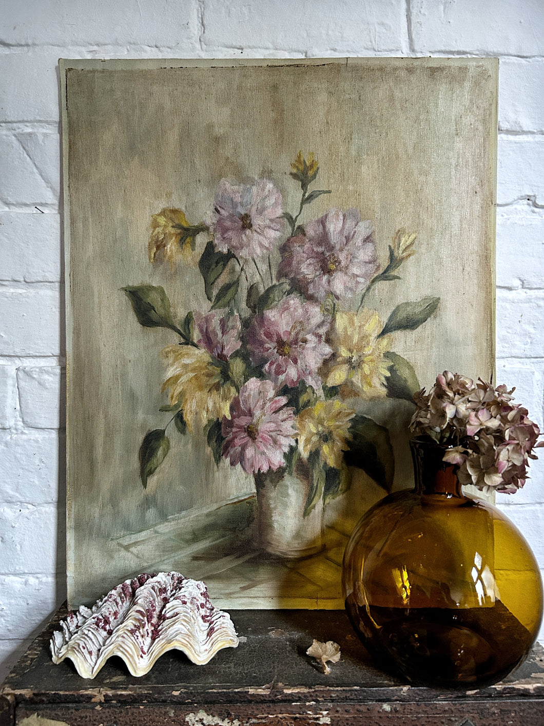 Swedish Vintage Floral Still life oil painting on artists board