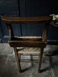 A Victorian Antique simple wooden chapel chair with string woven seat