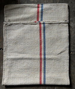 Vintage Hungarian Linen Grain Sack with Red & Blue Stripe