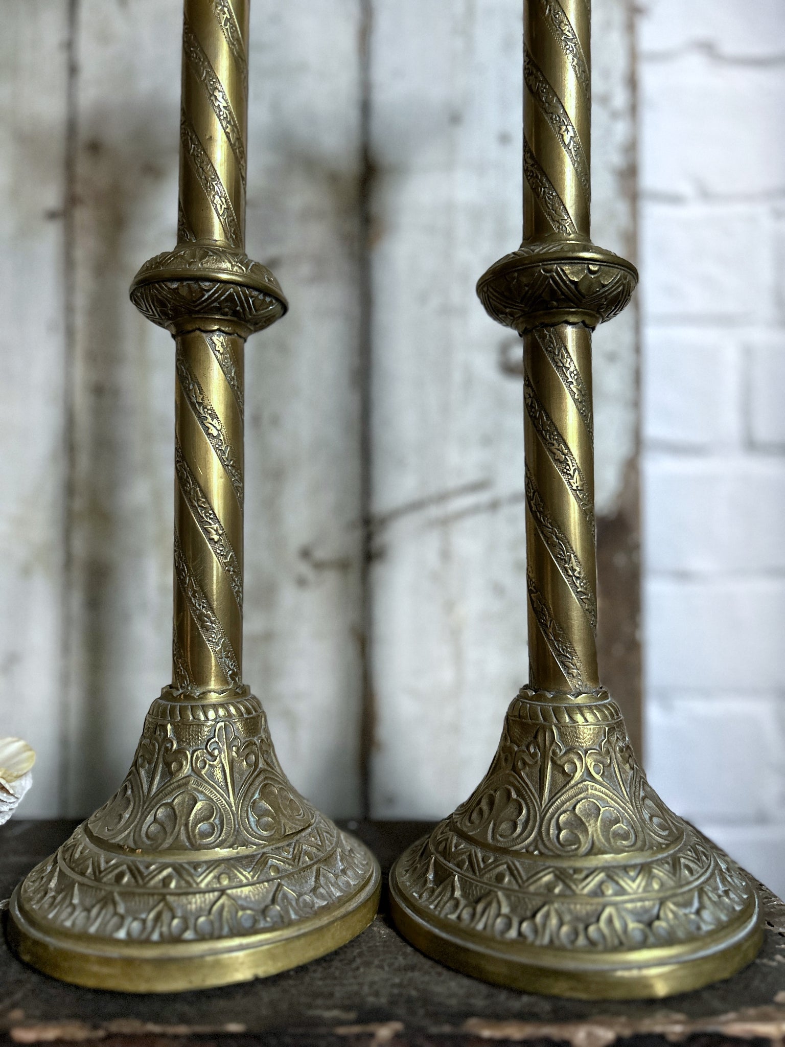 French Antique Vintage brass church altar candle sticks pair – The Old ...