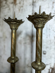 French Antique Vintage brass church altar candle sticks pair