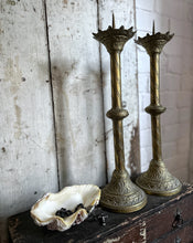 Load image into Gallery viewer, French Antique Vintage brass church altar candle sticks pair