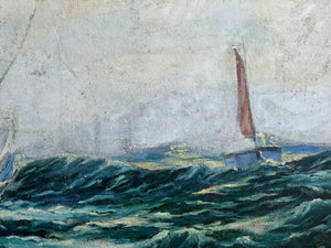 Vintage signed nautical seascape oil painting Edward Hopper style-D McDonald