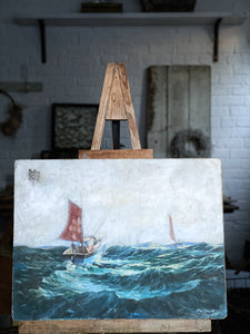 Vintage signed nautical seascape oil painting Edward Hopper style-D McDonald