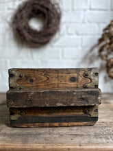 Load image into Gallery viewer, Vintage Industrial Railway Wooden Storage crate number stencilled