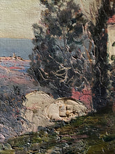 Load image into Gallery viewer, A lovely antique mediterranean landscape oil painting with impasto texture in original frame