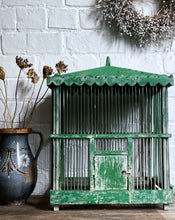 Load image into Gallery viewer, French Vintage Green Painted Decorative Wooden Bird Cage