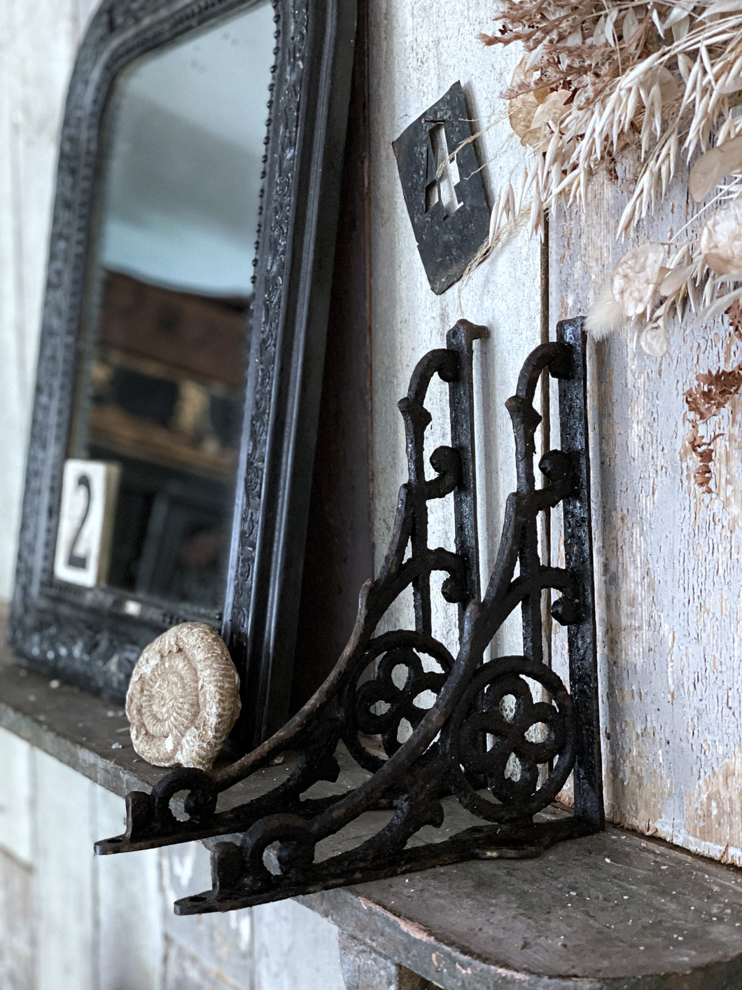 Pair of Original Antique Gothic Wrought Iron Shelf Brackets