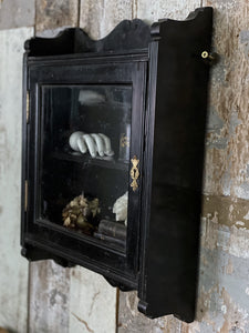 Victorian Black Glazed Wall Cupboard with Decorative Fret Work