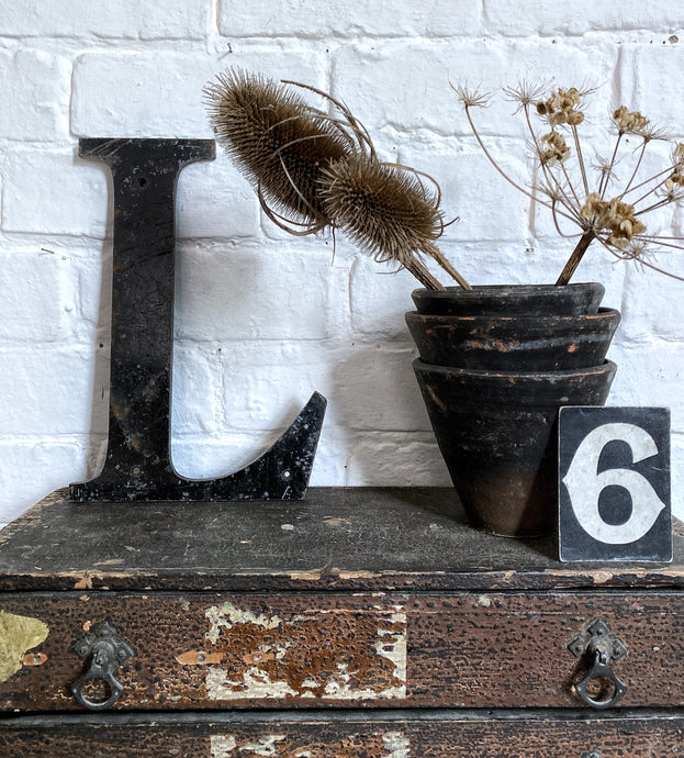 A Vintage Black Metal Industrial letter L