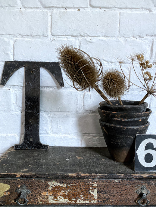 Vintage Industrial Black metal letter T