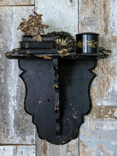 Load image into Gallery viewer, Antique Black Chippy Original Painted Wooden Display Wall Sconce with Shelf
