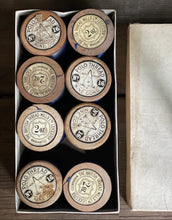 Load image into Gallery viewer, Box of Vintage British Threads bobbins, Unused Blue Cotton Thread &quot;Deadstock&quot;
