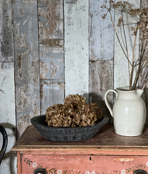 Large Black Wooden Carved Eastern European Bowl