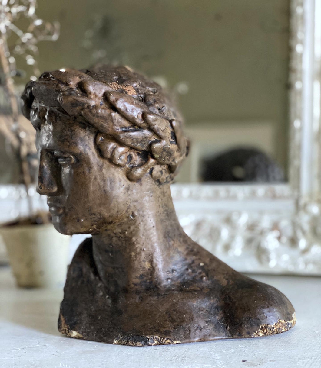 Classical Vintage Plaster Decorative Bust Head in Roman Style