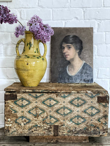 A beautiful vintage Decorative wallpapered wooden storage chest