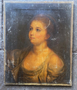 French Classical 18th Century Oil Painting Portrait of a Girl