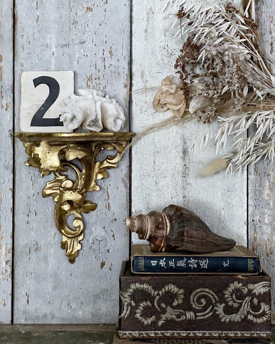 Antique Italian Carved Wood Gilded Wall Corbel with Shelf