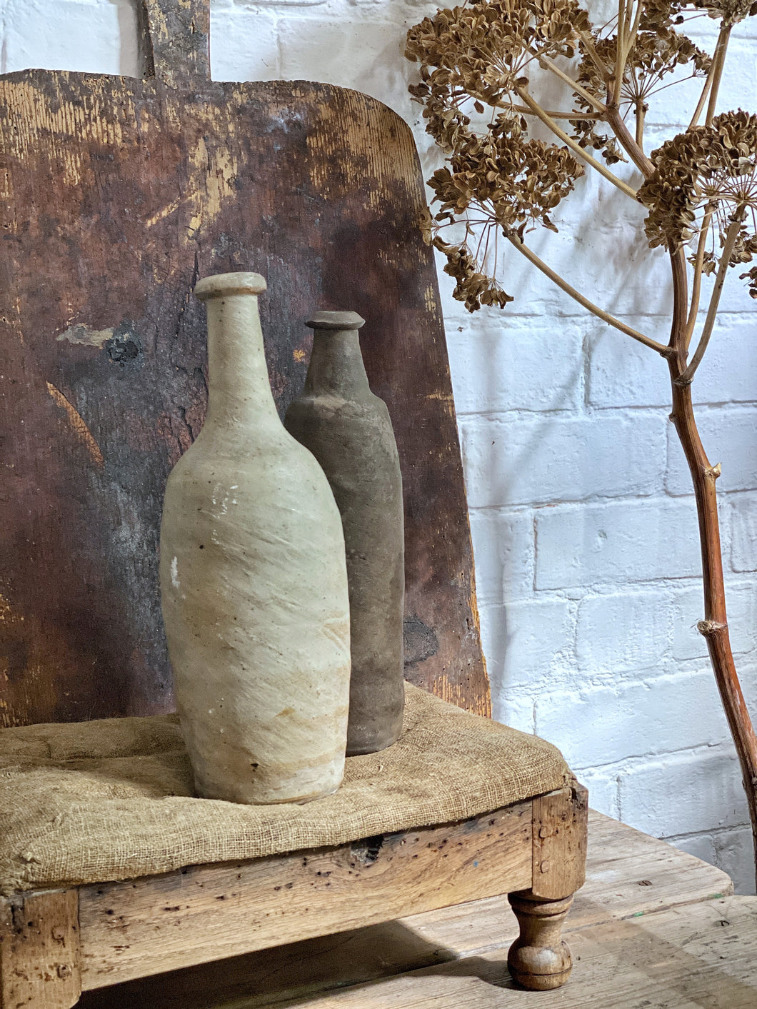 Rustic Salvaged Antique Clay French Normandy Calvados Bottle
