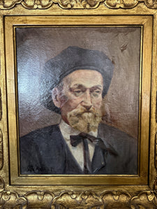A French antique signed man male portrait oil painting in original gilt frame
