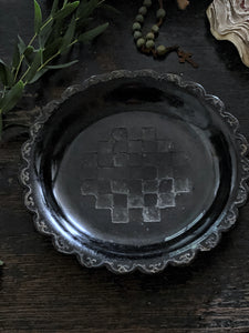 A pretty scalloped vintage French black papier mache dish