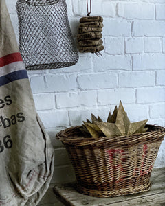 Vintage French Woven Stencilled Harvest fruit basket