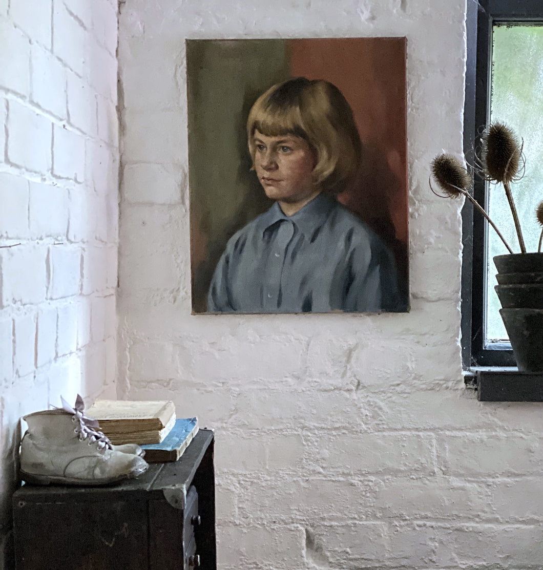 Mid 20th Century British Portrait in Oils on Stretched Canvas