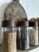 Load image into Gallery viewer, A Set of 3 Antique 19th Century Apothecary jars with rusted metal lids