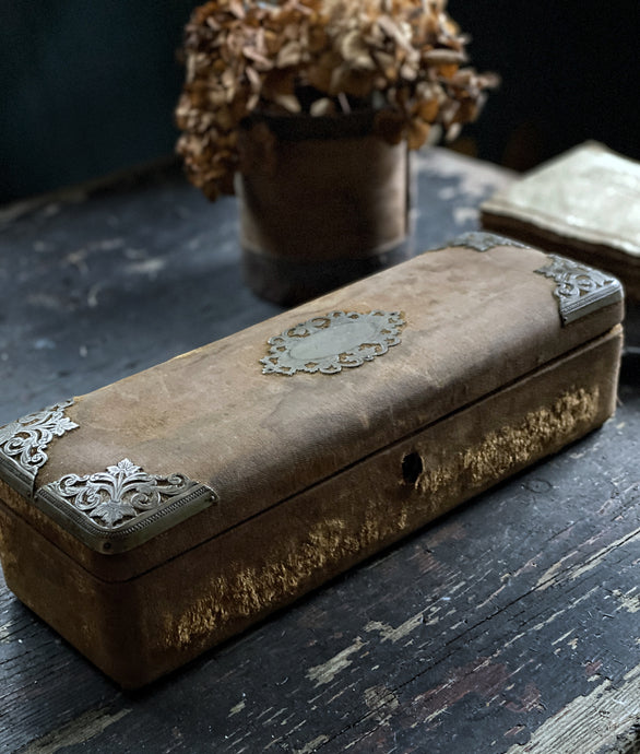 Antique French 17th Century Fabric & Filigree Metal Glove Box