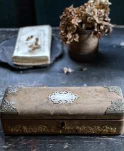 Antique French 17th Century Fabric & Filigree Metal Glove Box