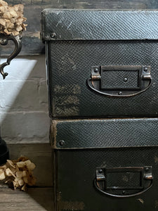Large Dark Green Mock Lizard Skin Desk Top Vintage Storage Lidded Box