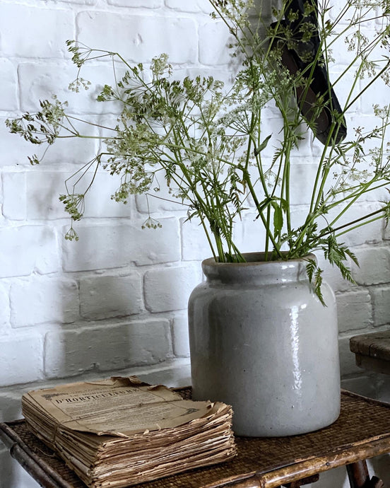 A grey Vintage French Pottery Glazed Confit pot