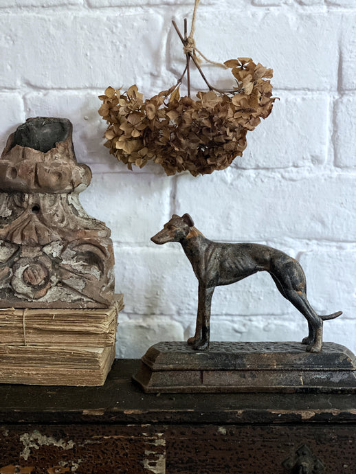 Vintage Cast Iron Figurative Greyhound on Plinth