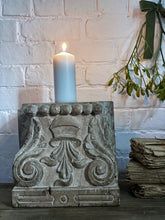 Load image into Gallery viewer, This vintage, Indian, Carved, wooden candle holder, is beautifully decorative and is made from bleached hard wood.