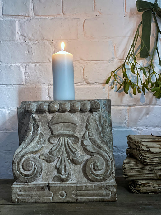 This vintage, Indian, Carved, wooden candle holder, is beautifully decorative and is made from bleached hard wood.