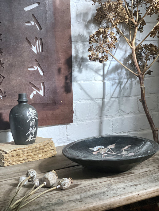 Vintage Japanese Wooden Carved Decorative Bowl