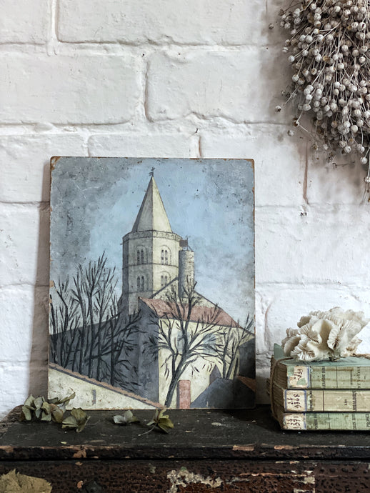 A French antique landscape painting in oils on board