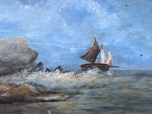 Antique Nautical Seascape Oil Painting