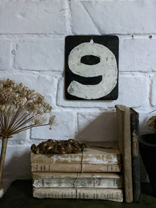 Vintage metal cricket score number hand painted double sided number 8 & 9
