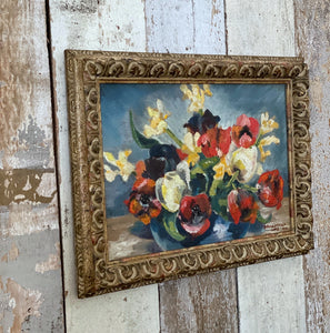 A lovely mid 20th century still life floral oil painting framed