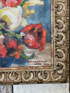 A lovely mid 20th century still life floral oil painting framed