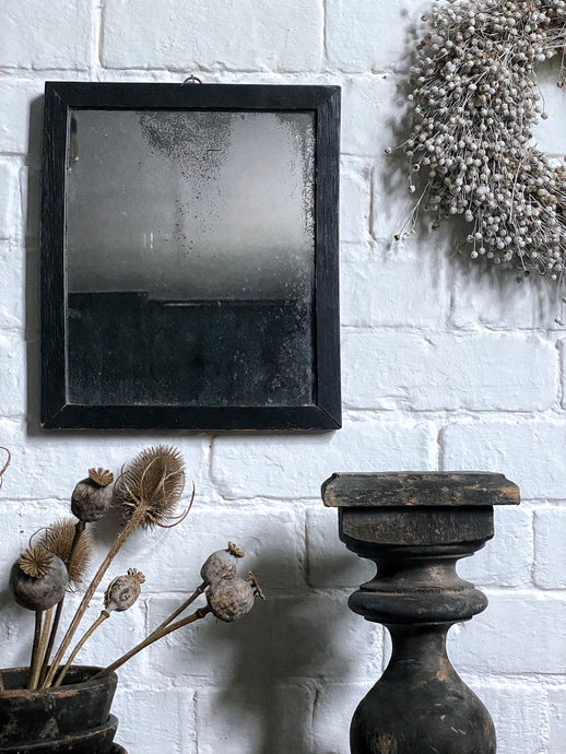 Antique Simple Black Mirror with Foxed Glass