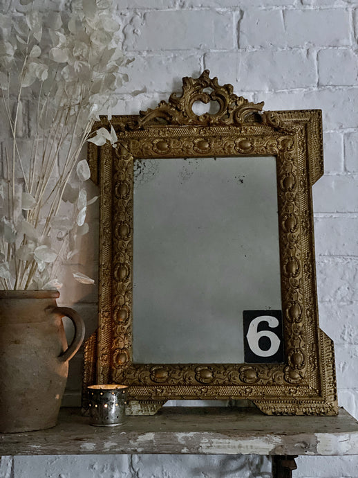 19th Century French Wood & Gesso Decorative Mirror with Original Glass