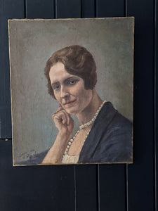 Antique French 1920's Art Deco oil painting portrait on canvas lady woman signed & Dated 1928 close