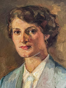 French 1930s Portrait in Oils on Stretched Canvas