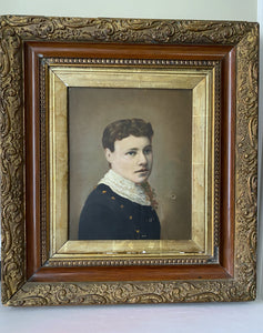 An antique late 19th century portrait oil painting framed