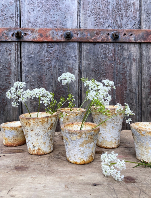 White cast iron salvaged vintage vase pot